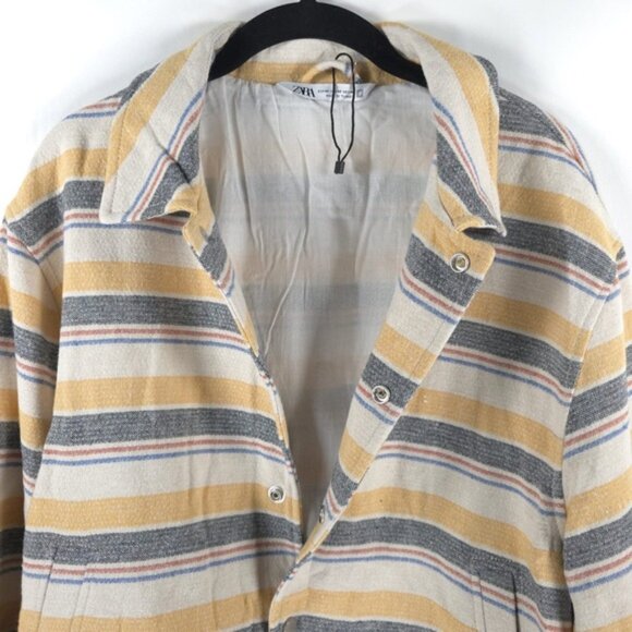 NWT ZARA Striped Beige Yellow Multicolored Structured Bomber Jacket Size M & L - Picture 7 of 12